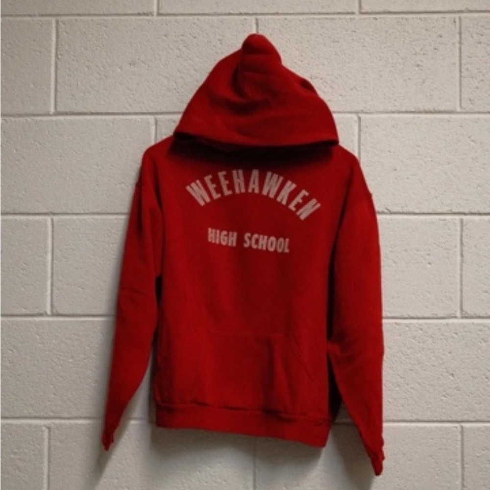Russell Athletic Red Pullover Hoodie with Weehawken High School Print - Picture 1 of 3
